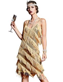 PrettyGuide Damen Flapper Kleid 1920er Pailletten Quasten Sway Latein Party Cocktailkleid, gold, 34-36 von PrettyGuide