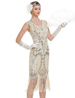 PrettyGuide Damen Flapper Kleid Paisley Pailletten Perlen Fransen 1920er Jahre Stil Kleid Art Deco Vintage Gatsby Kleid, Gold Beige, X-Groß von PrettyGuide