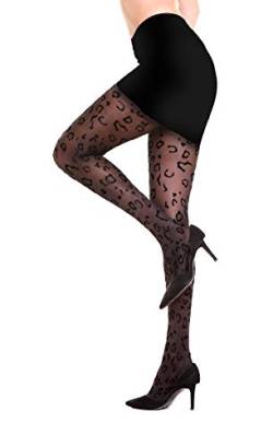 PrettyLoveHose Jacquard-Strumpfhose mit Tiermotiven Leopard (Schwarz, Leopard, Grau), Schwarz , One size von PrettyLoveHose