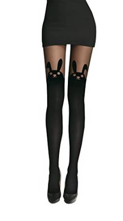 Strumpfhose, blickdicht, Hase, Bunny Jacquard, Hose, Schwarz, Einheitsgröße T1 bis T3 (36-38-40) von PrettyLoveHose