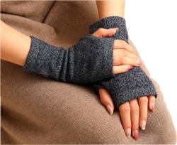 Prettystern 100% Kaschmir Pulswärmer Halbhandschuhe Hand-Stulpen Damen Fingerlose wrist warmers Handschuhe Dunkelgrau Meliert von Prettystern