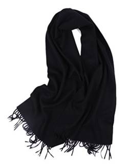 Prettystern 100% Kaschmir-Schal für Damen Herren Cashmere lange Fransen kuschelig warm cashmere scarf 2 Schwarz von Prettystern