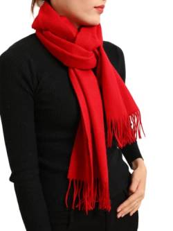 Prettystern 100% Kaschmir-Schal für Damen Herren Cashmere lange Fransen kuschelig warm cashmere scarf 4 Rot von Prettystern