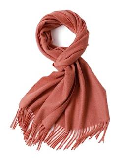 Prettystern 100% Kaschmir-Schal für Damen Herren Einfarbig lange Fransen cashmere scarf 29 orange-rosa von Prettystern