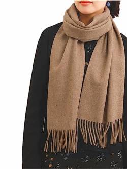 Prettystern 100% Kaschmir-Schal für Damen Herren Einfarbig lange Fransen kuschelig warm cashmere scarf 16 Braun von Prettystern