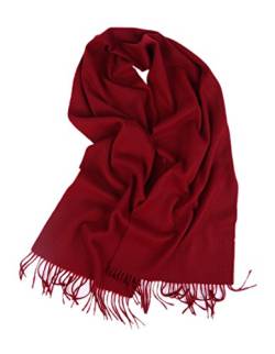 Prettystern 100% Kaschmir-Schal für Damen Herren Einfarbig lange Fransen kuschelig warm cashmere scarf 8 Dunkelrot von Prettystern