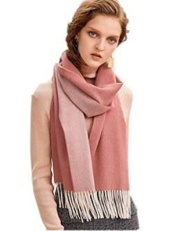 Prettystern 2-farbig 100% Kaschmir Cashmere Wende-Schal mit Fransen für Damen Herren rosa F17 von Prettystern