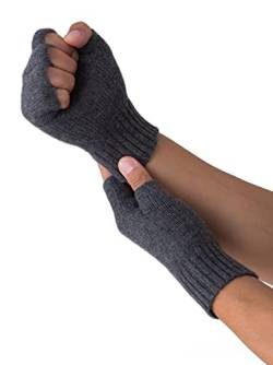 Prettystern Damen 100% Kaschmir-Wolle Halbfinger handschuhe ohne fingerkuppen fingerlose Pulswärmer Hand-stulpen Cashmere Dunkel-grau von Prettystern