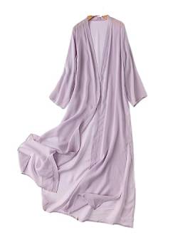 Prettystern Damen 100% Seide Strandkleid Bikini Überwurf Kaftan Pareos Cardigan Kimono-Bluse Gr. XS/S helllila von Prettystern