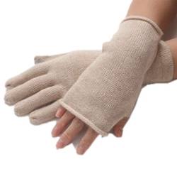 Prettystern Damen 2-teilg Kaschmir Set Touchscreen Handschuhe & Pulswärmer Stuple Halbfinger Beige von Prettystern