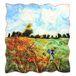 Prettystern Damen 90cm 100% Seide Umschalgtuch Kunst-druck bunt Claude Monet Mohnfeld bei Argenteuil P792 von Prettystern