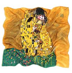 Prettystern Damen 90cm quadratisch großes Seidentuch Kunstdruck von Malerei Gustav Klimt - Der Kuss/Braun P582 von Prettystern