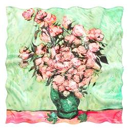 Prettystern Damen Bandana Seiden-Halstuch Malerei Grün van Gogh Weiße Rosen P738 von Prettystern