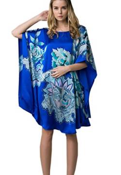 Prettystern Damen Handbemalt Seidennachthemd Schlafkleid Langes Schlafhemd 100% Reine Seide Nachthemd Kaftan Silk Pyjama BAU Blüten Ybs802 von Prettystern