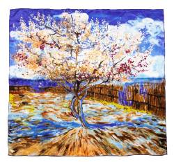 Prettystern Damen Seidentuch 90cm Gemälde Printing Umschlagtuch - Van Gogh - Peach in Blossom (blau-lila) P907 von Prettystern