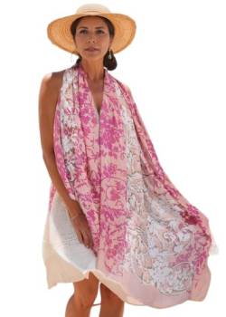 Prettystern Damen XXL Seidenstola Sommer-Tuch Seidenschal Strand-pareo Sarong bunt Umschlagtuch Schultertuch bunt pink rosa Y02 von Prettystern