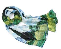 Prettystern Damen langer Damen Seidenschal Malerei Kunstdrucke Art Silk Scarf Van Gogh - Weizenfeld mit Zypressen P943 von Prettystern