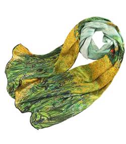 Prettystern Damen langer Seidenschal grün bunter Sommer-Schal 160cm Kunstdrucke van Gogh Schwerlilien Feld P590 von Prettystern