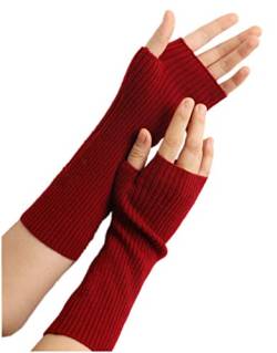 Prettystern Damen mid-lange Kaschmir Pulswärmer Arm-Stulpen fingerlose Ripp gestrickt Handschuhe Rot von Prettystern