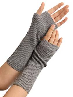 Prettystern Damen mid-lange Kaschmir-Wolle Pulswärmer Arm-Stulpen fingerlose Ripp gestrickt Handschuhe Grau von Prettystern