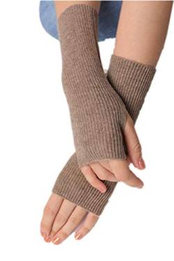 Prettystern Gerippte Damen 100% Kaschmir-Wolle Fingerlose Pulswärmer handgelenk-wärmer Frau Hand-Stulpen Cashmere Halb-Handschuhe Braun von Prettystern