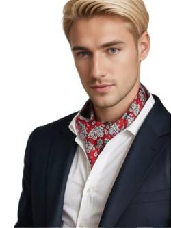 Prettystern Herren Krawattenschal Halstuch Schalkrawatte Tie 100% Seide 2-lagig zum Binden ascot Seidenschal Paisley 6. Rot Paisley von Prettystern