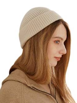 Prettystern Hipster Kaschmir Strick-Mütze Beanie Strickmütze Damen Herren Elfenbein Creme-Weiß von Prettystern