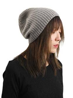 Prettystern RIPP-Strick Schwergewicht Damen Herren 100% Kaschmir-Wolle lässig Beanie Strick-Mütze Graun von Prettystern