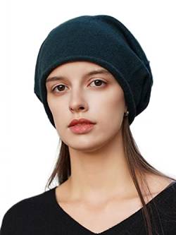 Prettystern Rollkante Damen lässig Kaschmir-Wolle Cashmere Beanie Strick-Mütze dunkel-blau von Prettystern