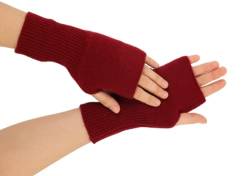 Prettystern Unisex dick gestrickte Kaschmir Fingerlose Handschuhe Pulswärmer Damen Hand-Stulpen rot von Prettystern