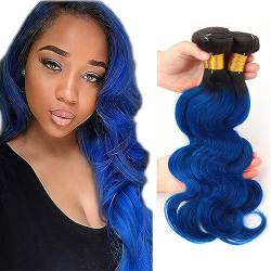 Blue Hair Bundles Body Wave Unprocessed Virgin Hair Grade 8A Hair Weave Ombre Human Hair Bundle Black To Blue Color 3 Bundles Body Wave Hair 10 12 14 Inch von Preuvitu