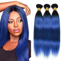 Blue Hair Bundles Straight Unprocessed Virgin Hair Grade 8A Hair Weave Ombre Human Hair Bundle Black To Blue Color 3 Bundles Straight Hair 10 12 14 Inch von Preuvitu