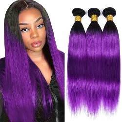 Human Hair Bundles 1B/Purple straight Brazilian Remy Hair Bundles Grade 8A Unprocessed Virgin Hair Weaves For Women Ombre Hair Bundles 18 20 22 Inch von Preuvitu