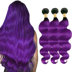 Human Hair Ombre Bundle 1B Purple Black To Purple Hair Bundle 100G/Bundle Tow Tone Hair Bundle Hair Weave For Women Bundle 14 16 18 Inch von Preuvitu