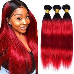 Ombre Bundles Wine Red Tow Tone Hair 3 Bundle Hair Weave Double Weft Malaysian Virgin Hair Bundles 8A Grade Tangle Free Hair Bundles 26 28 30 inch von Preuvitu