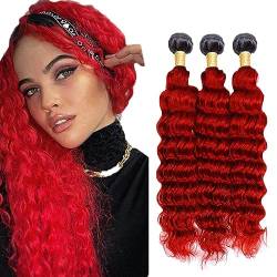 Red Bundles Deep Wave Human Hair Bundles Ombre Weaves 3 Bundle Unprocessed Virgin Hair Black To Red Tow Tone Hair Bundle For Women 14 16 18 inch von Preuvitu