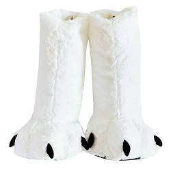 Bärentatze Form Plüsch Stiefel Damen Flaumig Hausschuhe Winter Warme Niedliche Fun Dress Up (Weiß) von Prevently