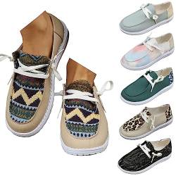 Canvas-Schuhe für Damen, Wanderschuhe, Slipper, Freizeit-Sneaker, Boho, bequeme Damen-Schnürhalbschuhe, einfarbig, Khaki Boho A, 38 EU von Prevently