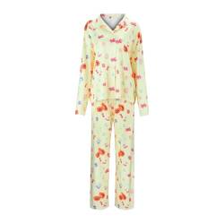 Pyjama Set Damen Schlafanzug Obst Blumen-Muster 2-Teilig Nachthemd Bequeme Hautfreundlich Nightwear Homewear (Gelb, S) von Prevently