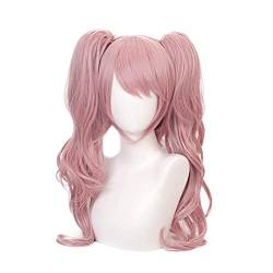 Prevessel Anime Cosplay Perücke, Danganronpa Perücke, Lange Gewellte Fake Haar Abnehmbare Doppel Schwanz Zopf Perücke Rosa Cosplay von Prevessel