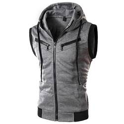 Previn Herren Ärmelloser Hoodie Casual Slim Fit Reißverschluss Kordelzug Einfarbig Tank Top Kapuzenwesten - Grau - Medium von Previn