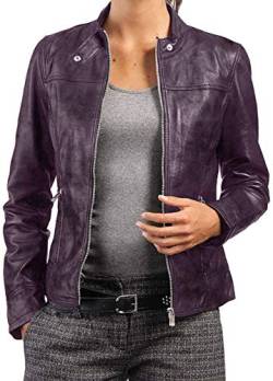 PriceRight Damen Lammfell Lederjacke | Schwarze Lederjacke | Handgefertigte Lederjacke | Damen Bikerjacken, violett, 42 von PriceRight