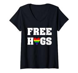 LGBTQ Gay Rainbow Heart Love Liebe Regenbogen Herz Free Hugs T-Shirt mit V-Ausschnitt von Pride CSD Parade Outfit LGBT Geschenk Homo Love