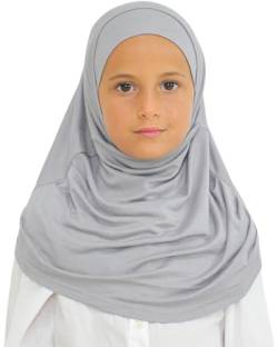 Prien Hijab Für Kinder, Türkisch Kopftuch Mädchen, Muslim Damen Schal, Viszid Tuch, Islam Kopftücher, Muslimische Frauen Khimar Abaya, Easy Kleidung, Tesettür Giyim (Grau) von Prien