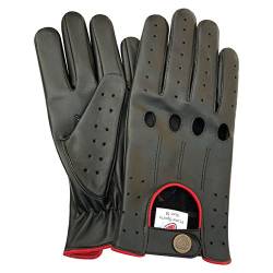 Prime 507 Echtleder-Handschuhe für Herren, qualitativ hochwertig, weich, ohne Futter, zum Autofahren, Retro-Stil, in 10 Farben erhältlich, Herren, Black(red piping) von Prime