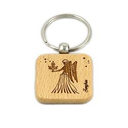 Sternzeichen-Schlüsselanhänger aus Natur-Holz mit hochwertiger Gravur inkl. Stabilem Schlüsselring - Jungfrau von Primestick