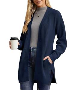 PrinStory Strickjacken Für Damen Lange Übergröße Cardigan Offene Vorderseite Weihnachts Strickjacke Mit Tasche Strickwaren Winterpullover (Marineblau, XL) von PrinStory