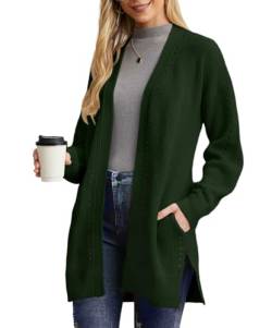 PrinStory Strickjacken Für Damen Lange Übergröße Cardigan Offene Vorderseite Weihnachts Strickjacke Mit Tasche Strickwaren Winterpullover (Tiefgrün, L) von PrinStory