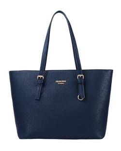 Princely London Shopper Beverly Medium - Stylische Handtasche Damen - Geräumige Shopper-Tasche mit Reißverschluss & Innenfächern - Dunkelblau von Princely London