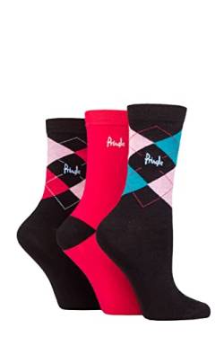 Pringle Damen 3 Paar Louise Argyle Baumwoll-Socken Schwarz Rosa/Blaugrün 37-42 von Pringle of Scotland